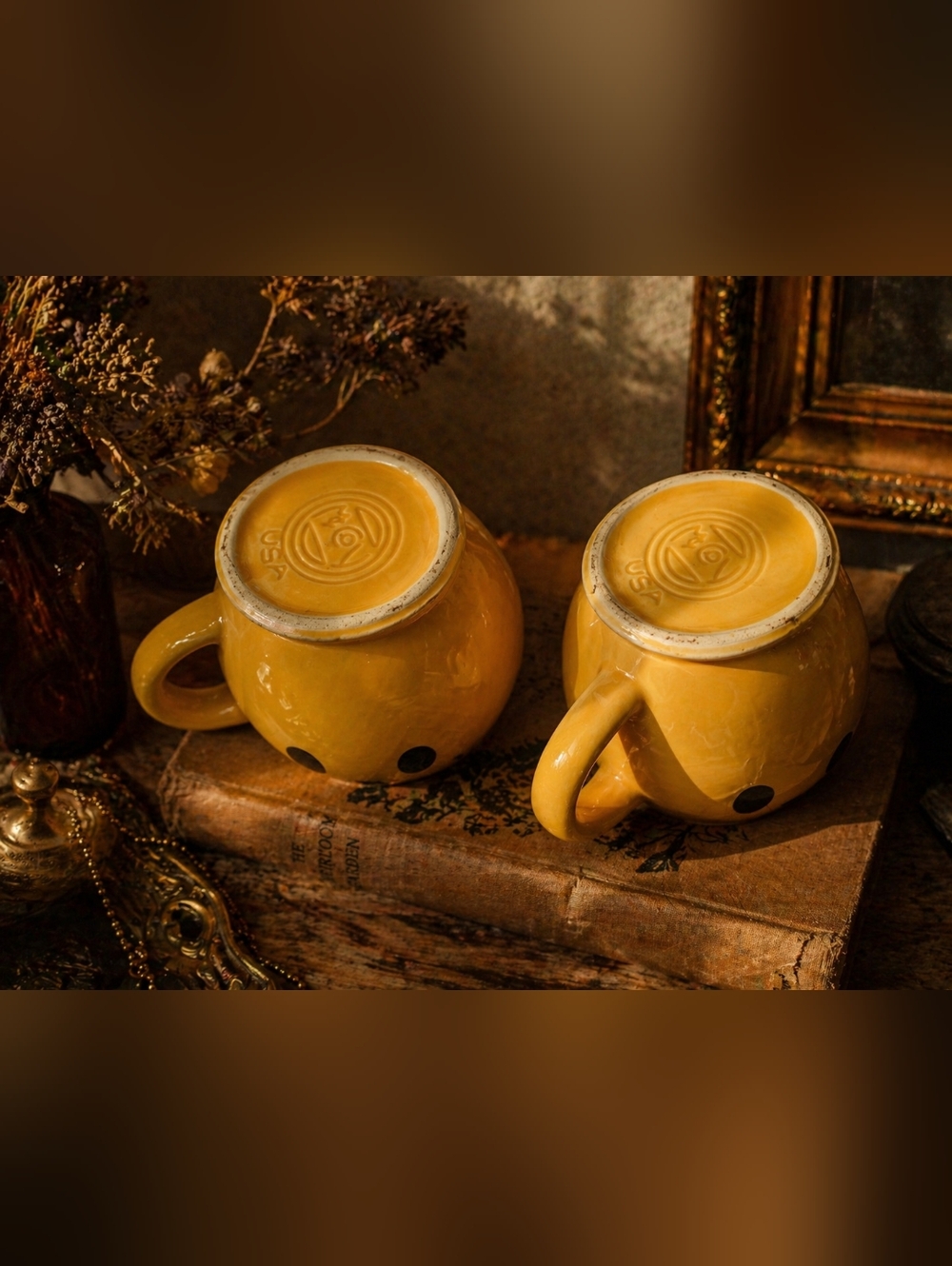 Vintage McCoy Smiley Face Mugs Set of 2 Yellow Ceramic Coffee Cups Retro 70s Kit - Picture 2 of 3